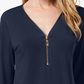 Blusa feminina JM Collection com zíper e manga 3/4, azul, tamanho médio