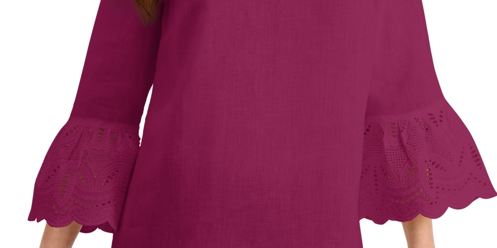 Charter Club Top Feminino com Manga Sino e Ilhós Vermelho Tamanho Médio