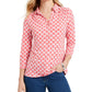 Camisa polo feminina Charter Club com estampa de manga 3/4, vermelha, tamanho XXG