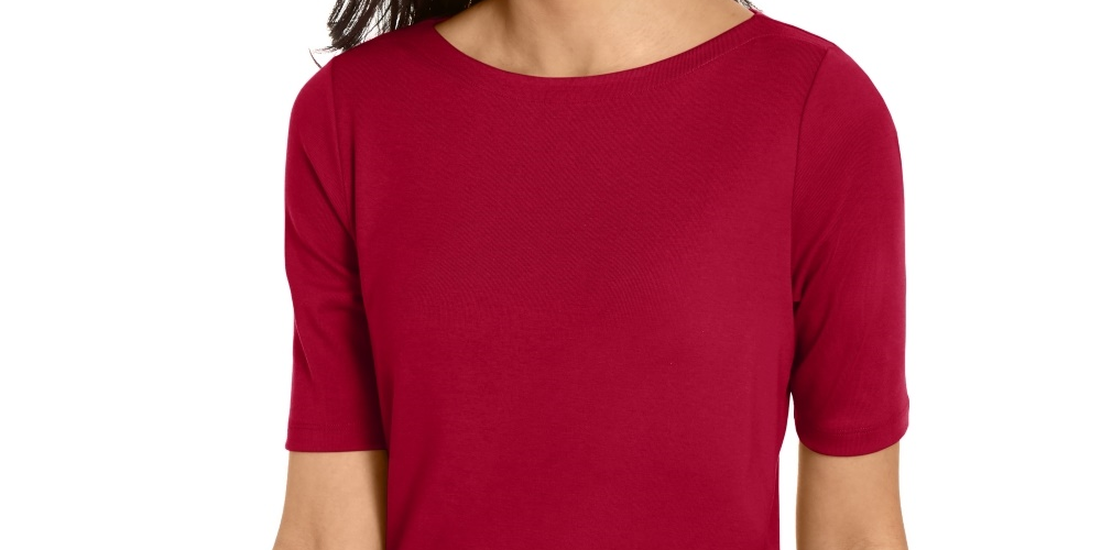 Túnica feminina Karen Scott com mangas curtas e acabamento em tachas, vermelho brilhante, tamanho X-S