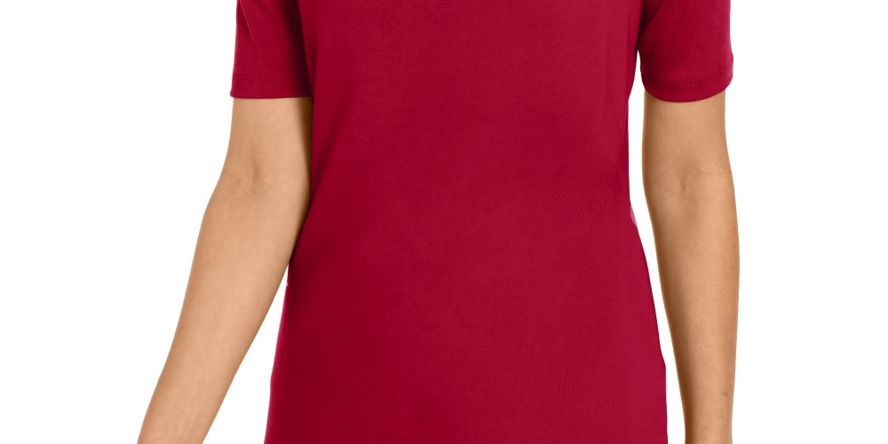Túnica feminina Karen Scott com mangas curtas e acabamento em tachas, vermelho brilhante, tamanho X-S