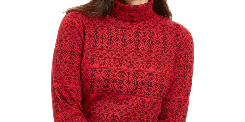 Karen Scott - Blusa feminina de gola alta estampada Fair Isle, vermelho brilhante, tamanho pequeno