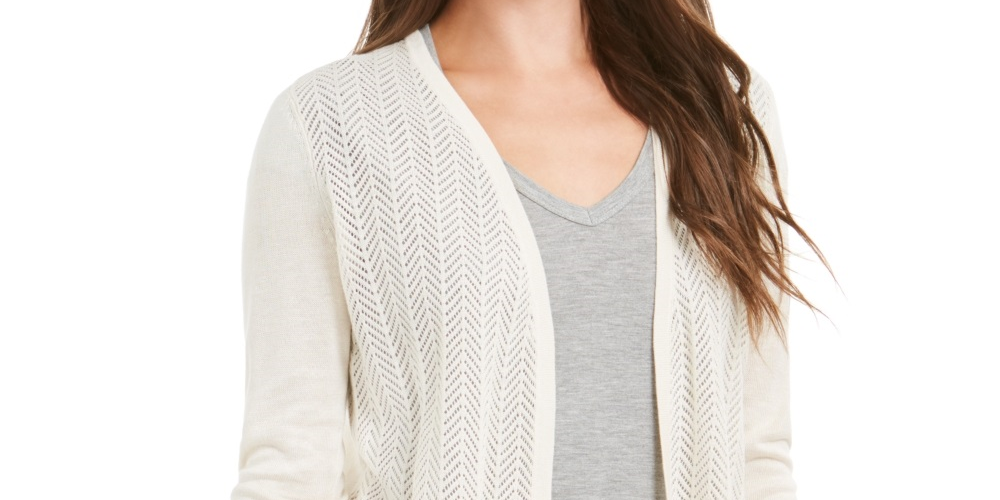 Cardigan feminino Charter Club Chevron Pointelle bege tamanho XX-G