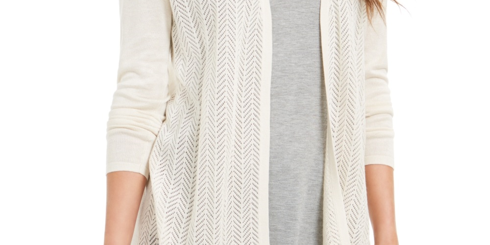 Cardigan feminino Charter Club Chevron Pointelle bege tamanho XX-G
