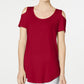 Camiseta feminina JM Collection com ombros descobertos e manga curta, vermelha, tamanho médio