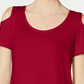 Camiseta feminina JM Collection com ombros descobertos e manga curta, vermelha, tamanho médio