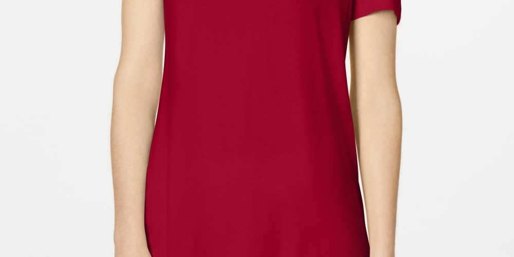 Camiseta feminina JM Collection com ombros descobertos e manga curta, vermelha, tamanho médio