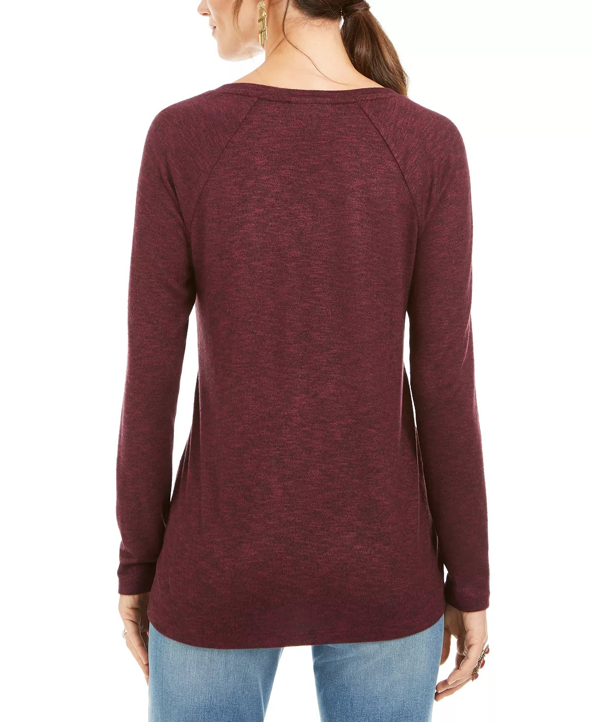 Top feminino estilo &amp; co, pequeno, de malha mesclada, com decote em V, vermelho, PL