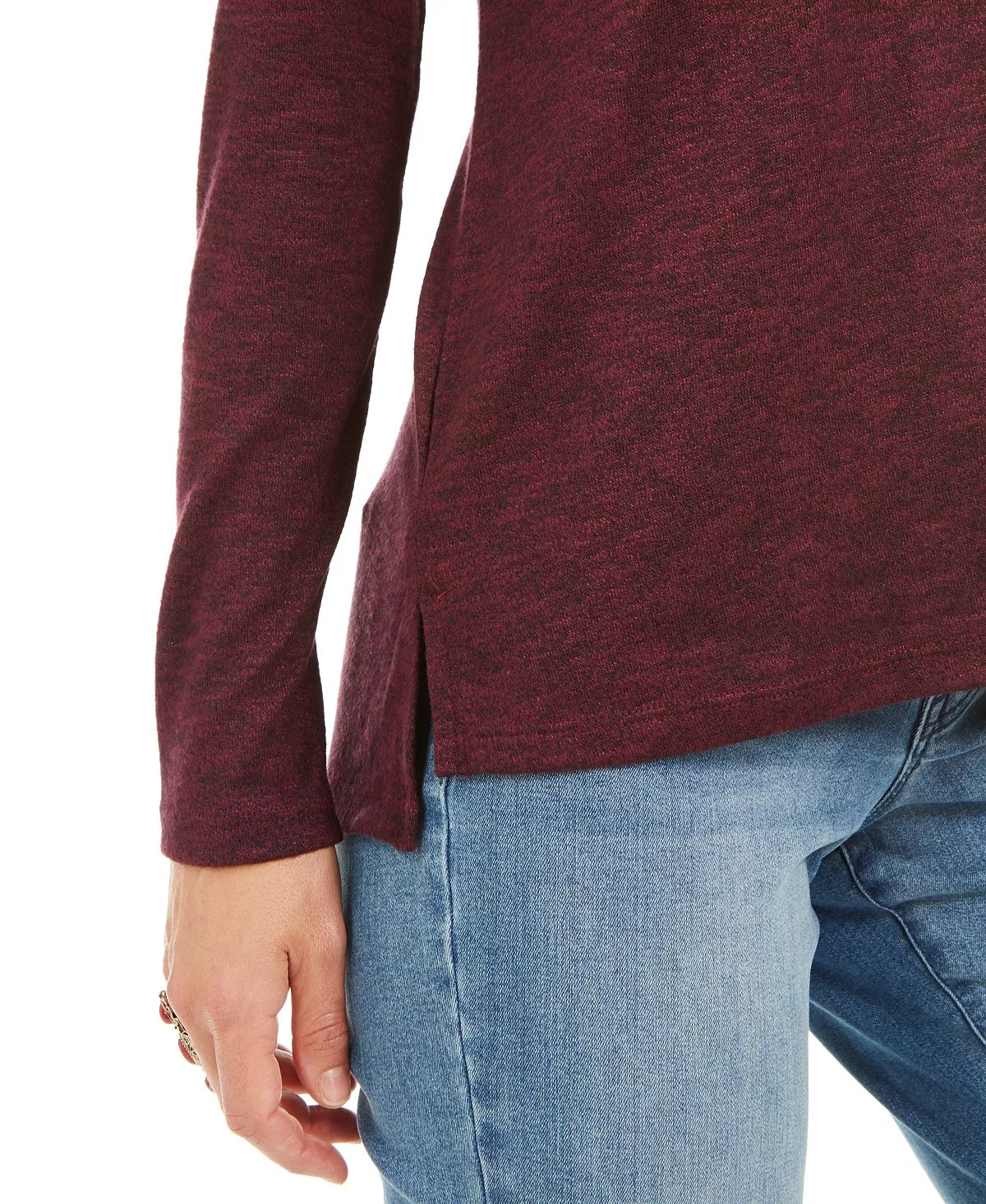 Top feminino estilo &amp; co, pequeno, de malha mesclada, com decote em V, vermelho, PL