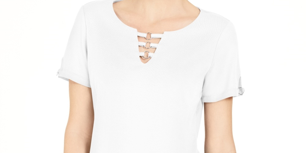 Karen Scott Top feminino com recorte triplo e argola, branco, tamanho médio
