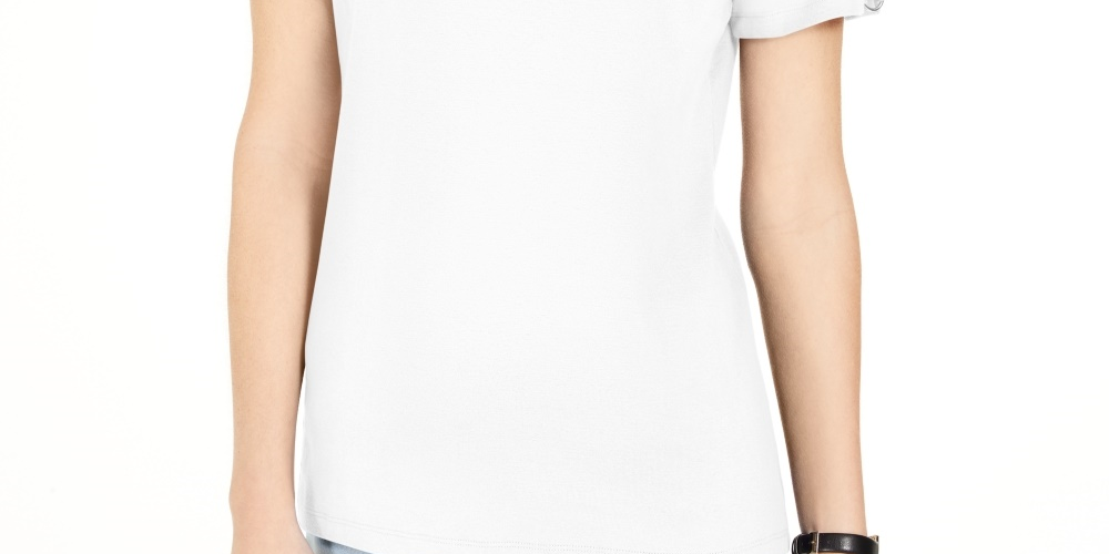 Karen Scott Top feminino com recorte triplo e argola, branco, tamanho médio