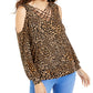Thalia Sodi Top Feminino com Estampa Animal e Alças, Ombros Vazados, Dourado, Tamanho XXG