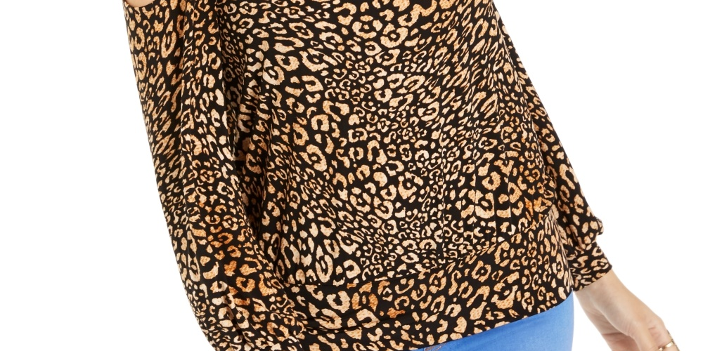 Thalia Sodi Top Feminino com Estampa Animal e Alças, Ombros Vazados, Dourado, Tamanho XXG