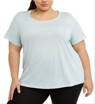 Ideology Women's Performance Graphic Short Sleeve Top Mint Size 3X