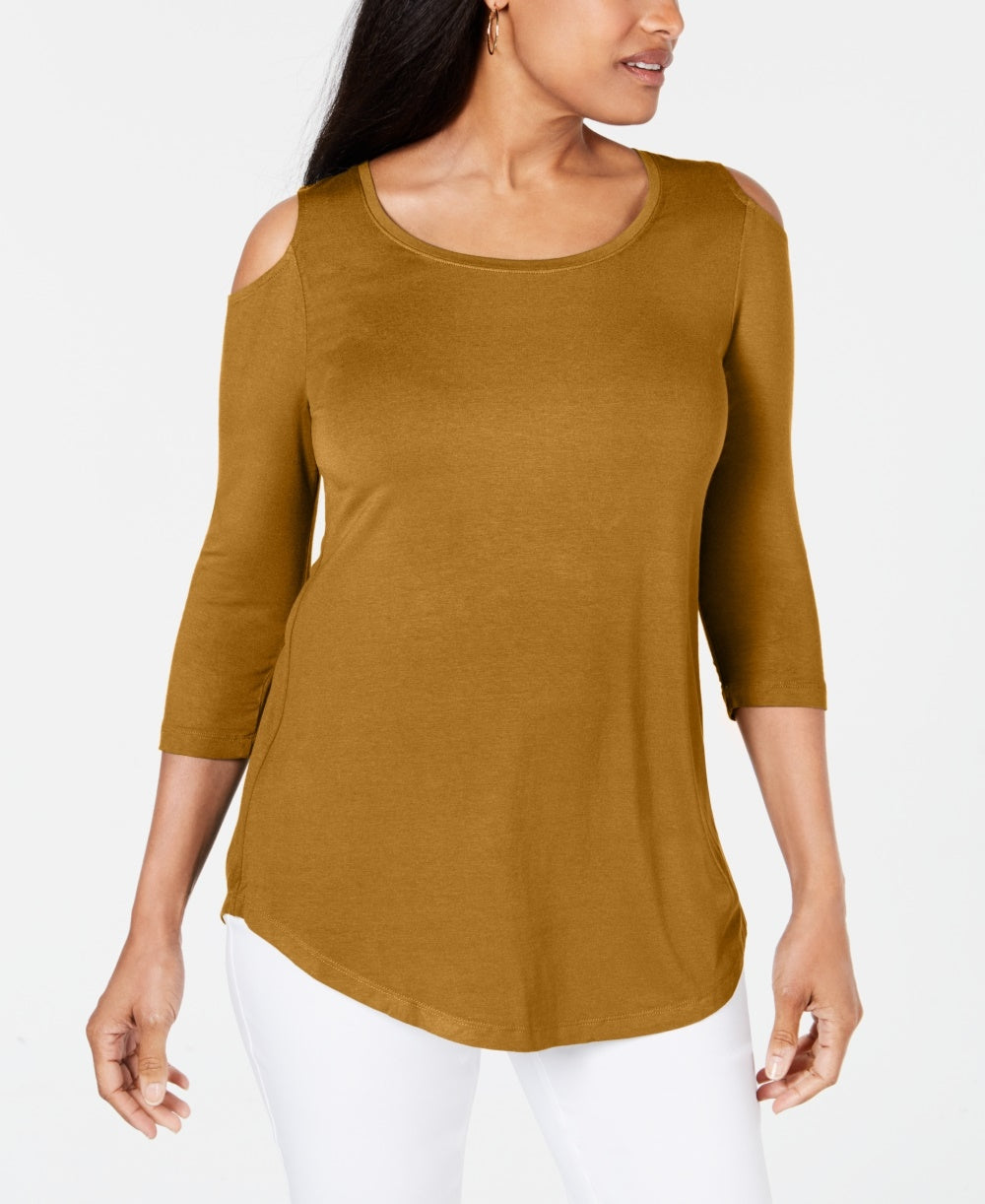 JM Collection Top feminino pequeno com ombros descobertos, amarelo, tamanho pequeno médio