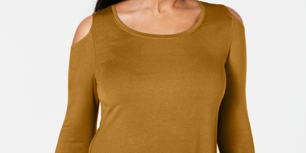 JM Collection Top feminino pequeno com ombros descobertos, amarelo, tamanho pequeno médio