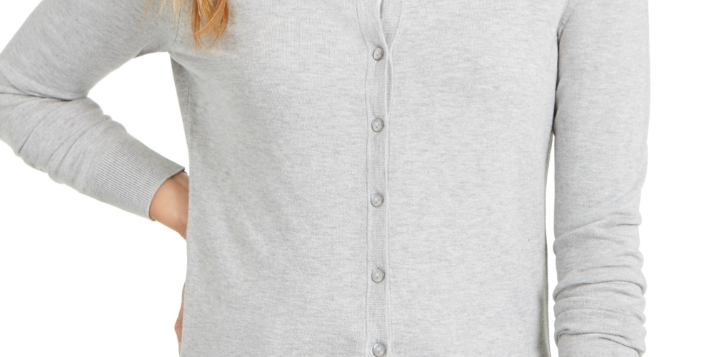Cardigan feminino de manga comprida com botões frontais, cinza, tamanho extragrande, Charter Club
