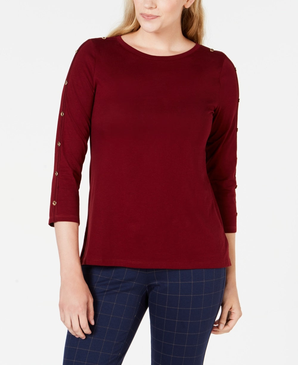 Charter Club Supima Cotton Embellished Top Feminino Vinho Tamanho Pequeno