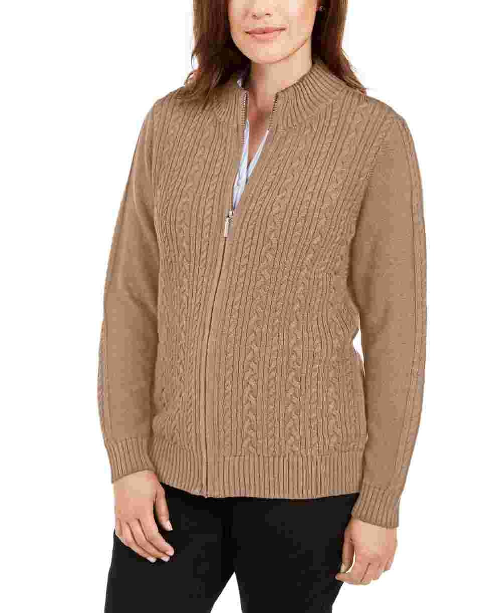 Karen Scott Suéter Feminino de Tricô com Zíper Frontal Marrom Tamanho - PS