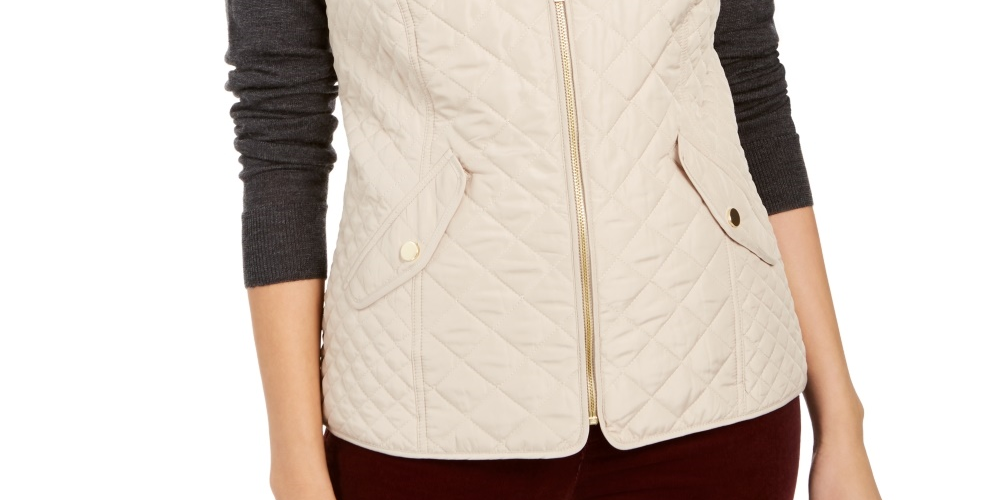 Colete feminino acolchoado com gola alta Charter Club, bege, tamanho XXG