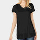 Camiseta feminina com decote em V e acabamento em renda da INC International Concepts, preta, tamanho X-S