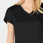 Camiseta feminina com decote em V e acabamento em renda da INC International Concepts, preta, tamanho X-S