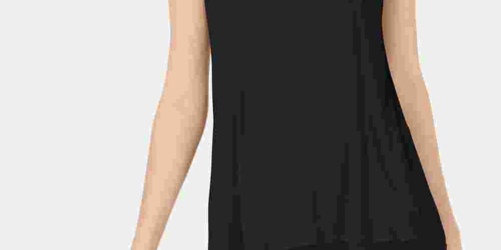 Camiseta feminina com decote em V e acabamento em renda da INC International Concepts, preta, tamanho X-S