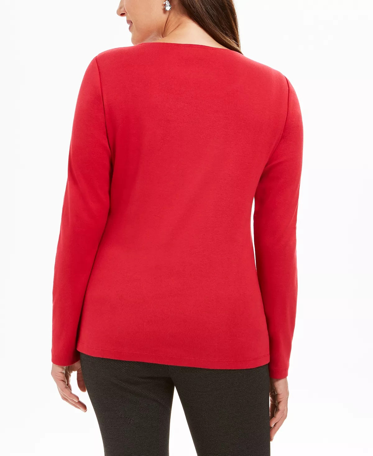 Karen Scott Blusa de algodão com estampa de pinguins de bolinhas, feminina, vermelha, tamanho médio