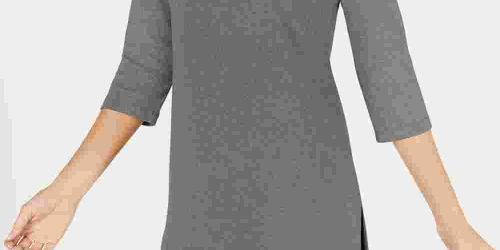 Karen Scott Blusa de malha feminina de algodão com gola canoa e manga 3/4, cinza, tamanho pequeno
