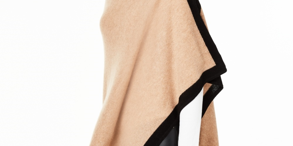 Poncho feminino Charter Club com borda de cashmere, bege, tamanho regular