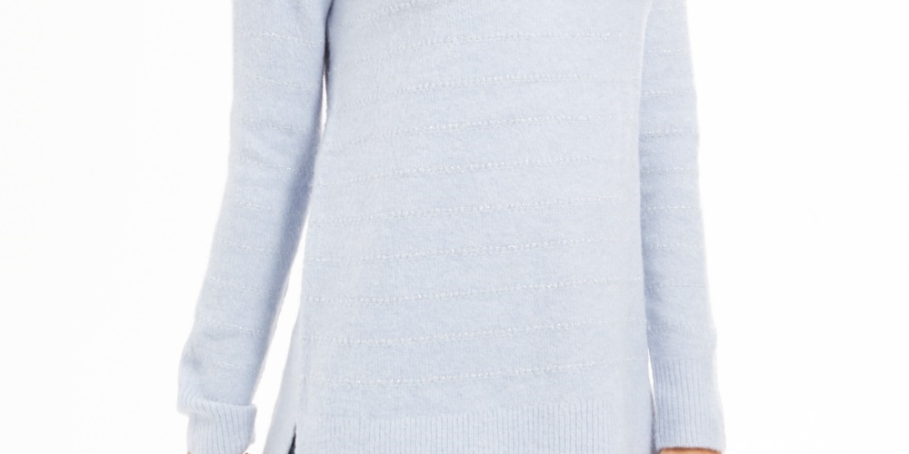 Suéter feminino de gola alta com listras metálicas Petite Style &amp; Co, azul, tamanho P