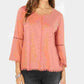 Blusa feminina de crochê com manga sino e acabamento em crochê, tamanho XS, laranja