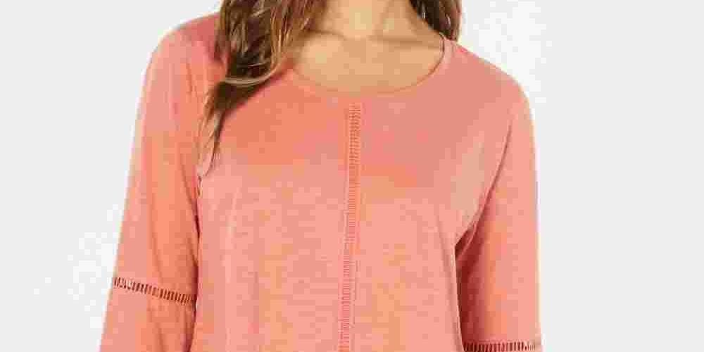 Blusa feminina de crochê com manga sino e acabamento em crochê, tamanho XS, laranja