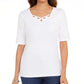Karen Scott Blusa Feminina de Algodão com Decote em V Branca Tamanho XS