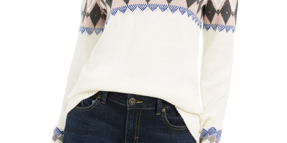 Suéter estampado feminino Charter Club, branco, tamanho PS/M