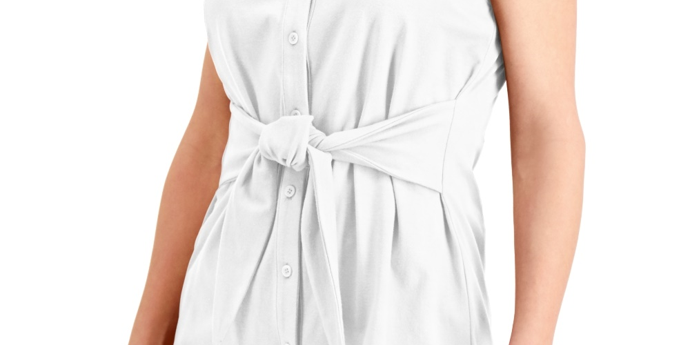 Blusa feminina Charter Club sem mangas com amarração frontal, branca, tamanho pequeno