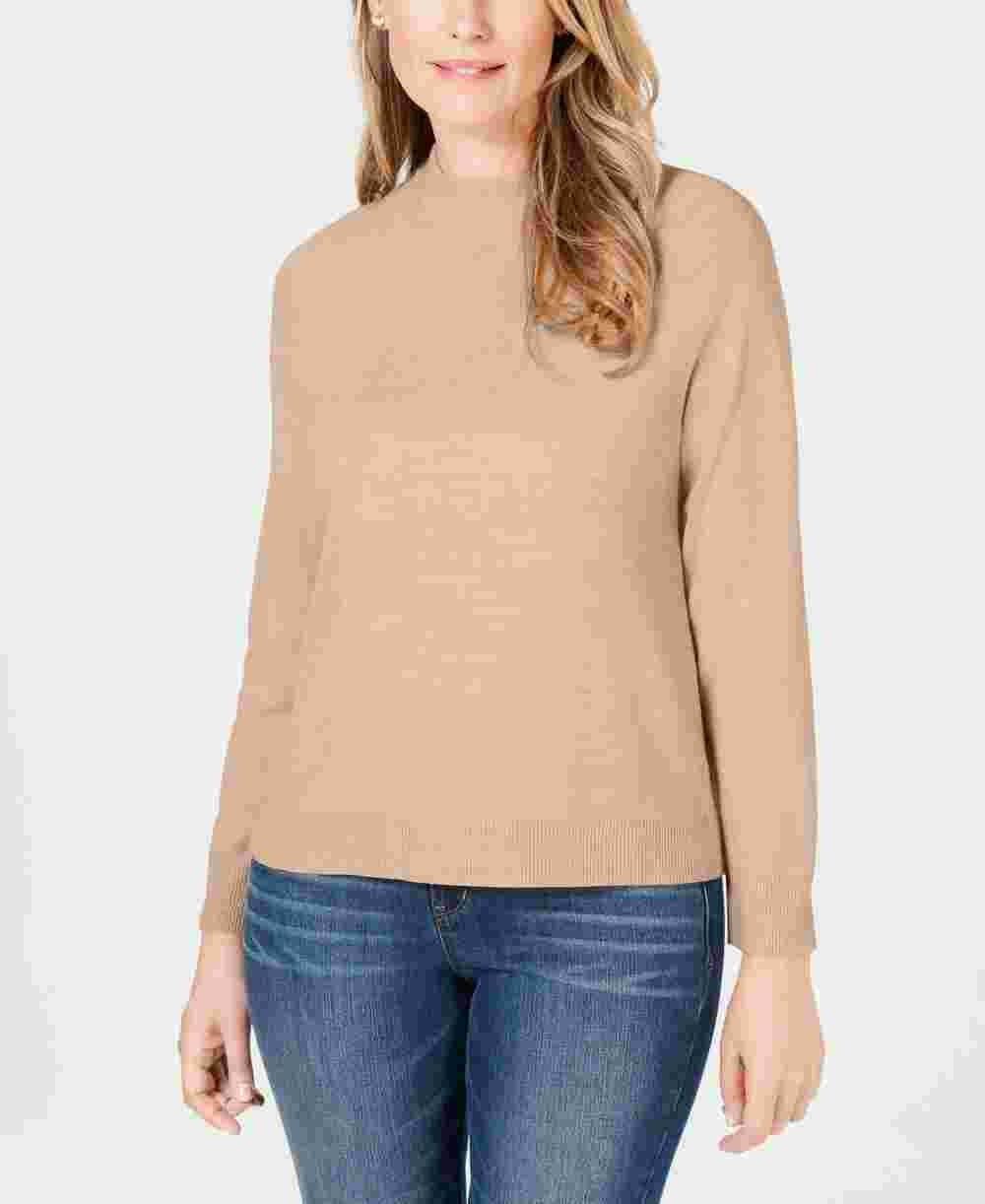 Karen Scott Suéter feminino de gola alta, tamanho P, marrom