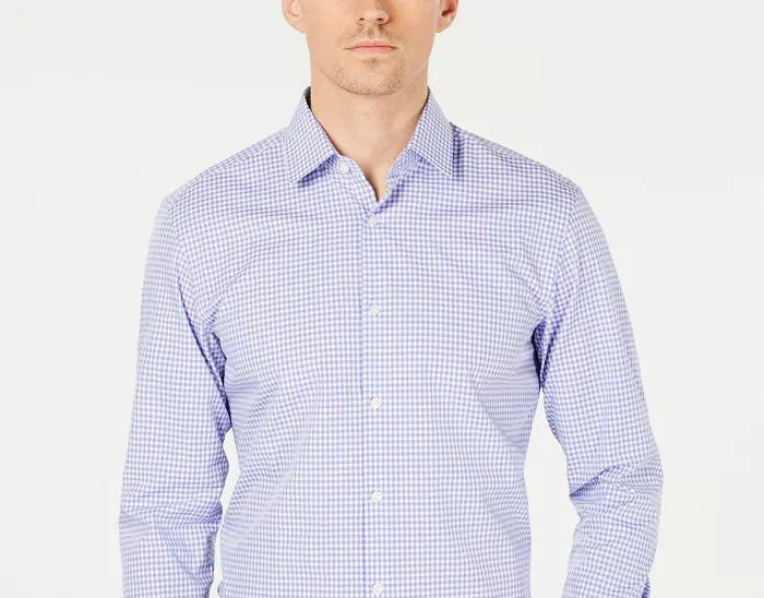 Camisa social masculina Hugo Boss Slim-Fit roxa/azul xadrez, tamanho 14 x 32-33