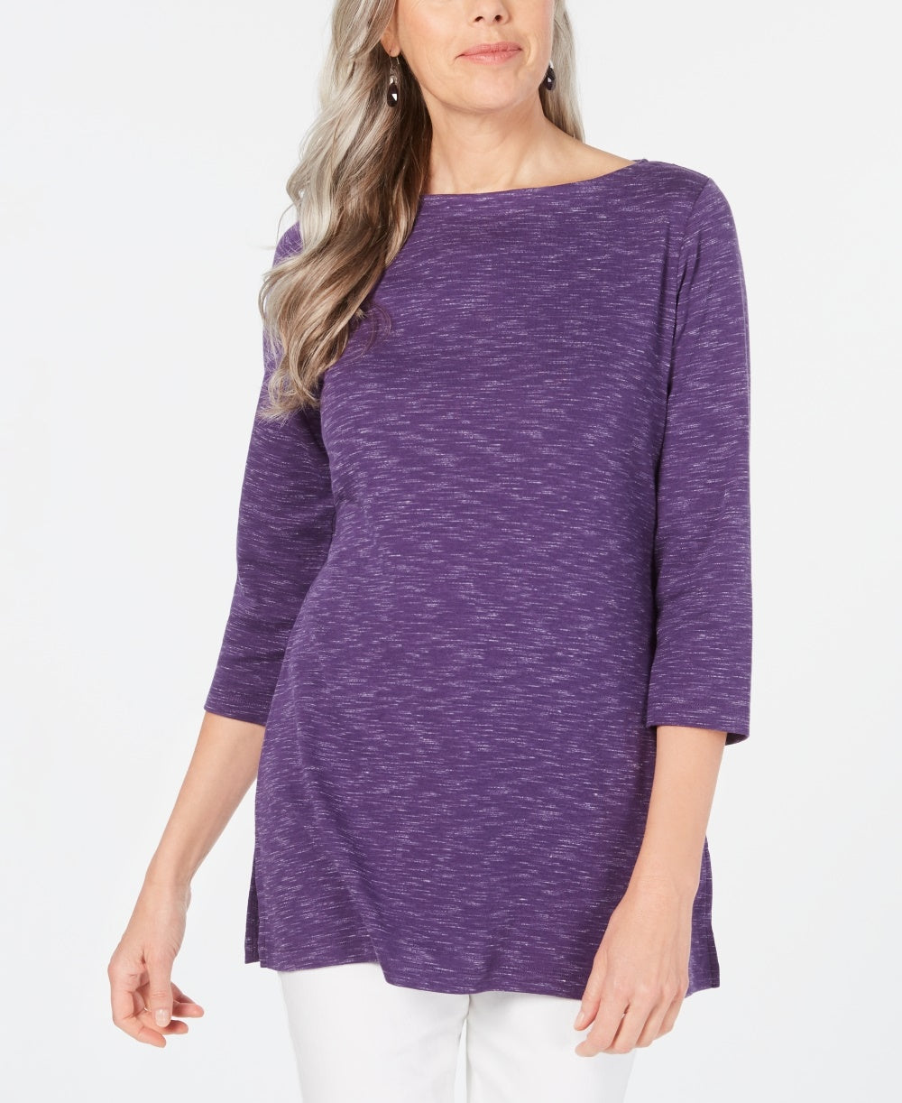 Karen Scott Blusa feminina com decote canoa e tingimento espacial, roxa, tamanho XX-G