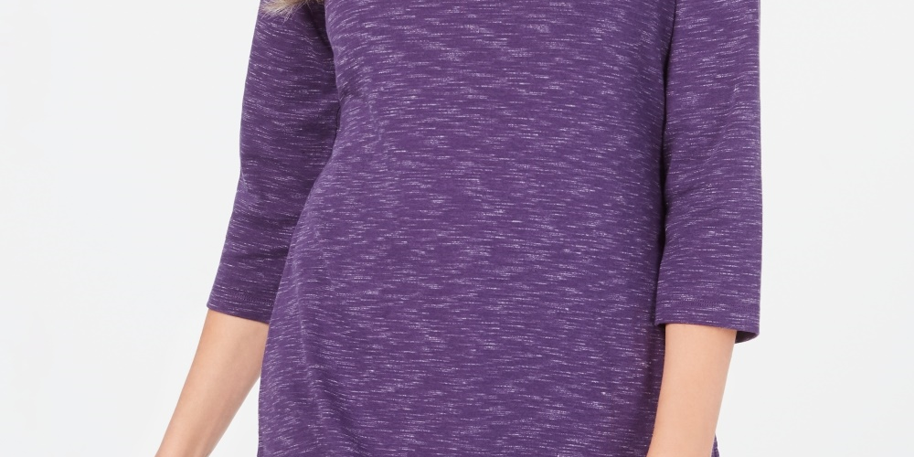 Karen Scott Blusa feminina com decote canoa e tingimento espacial, roxa, tamanho XX-G