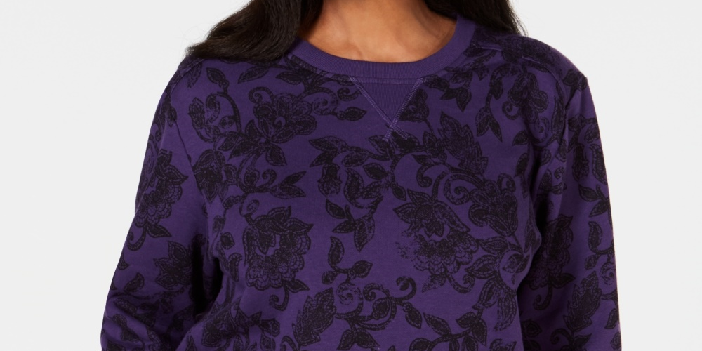 Moletom feminino Karen Scott Sport com estampa de lã, roxo, tamanho X-S