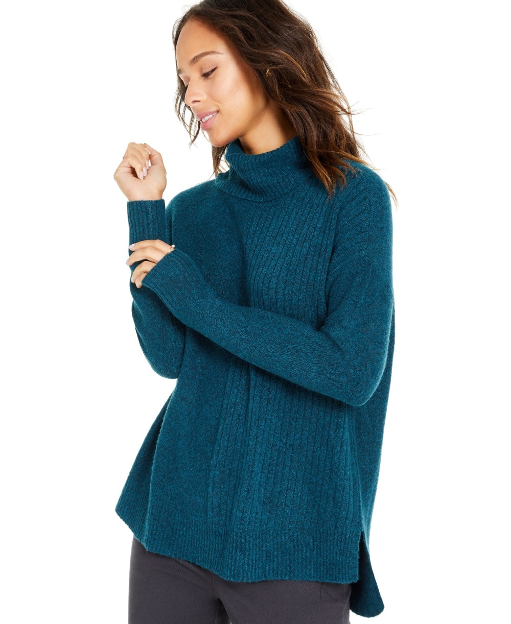 Suéter feminino de gola alta canelada pequena Style &amp; Co azul PP