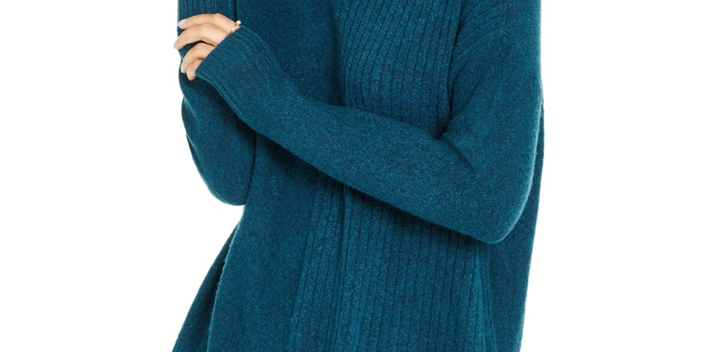 Suéter feminino de gola alta canelada pequena Style &amp; Co azul PP