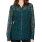 Blusa feminina de renda com botões Charter Club, verde, tamanho X-S