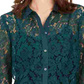 Blusa feminina de renda com botões Charter Club, verde, tamanho X-S
