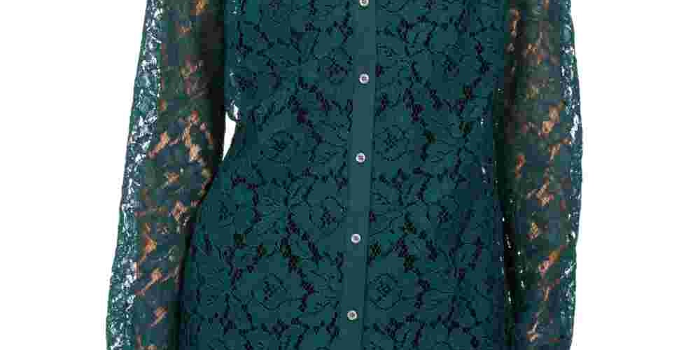 Blusa feminina de renda com botões Charter Club, verde, tamanho X-S