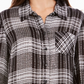 Camisa xadrez feminina pequena com lantejoulas, preta, estilo &amp; co - PM