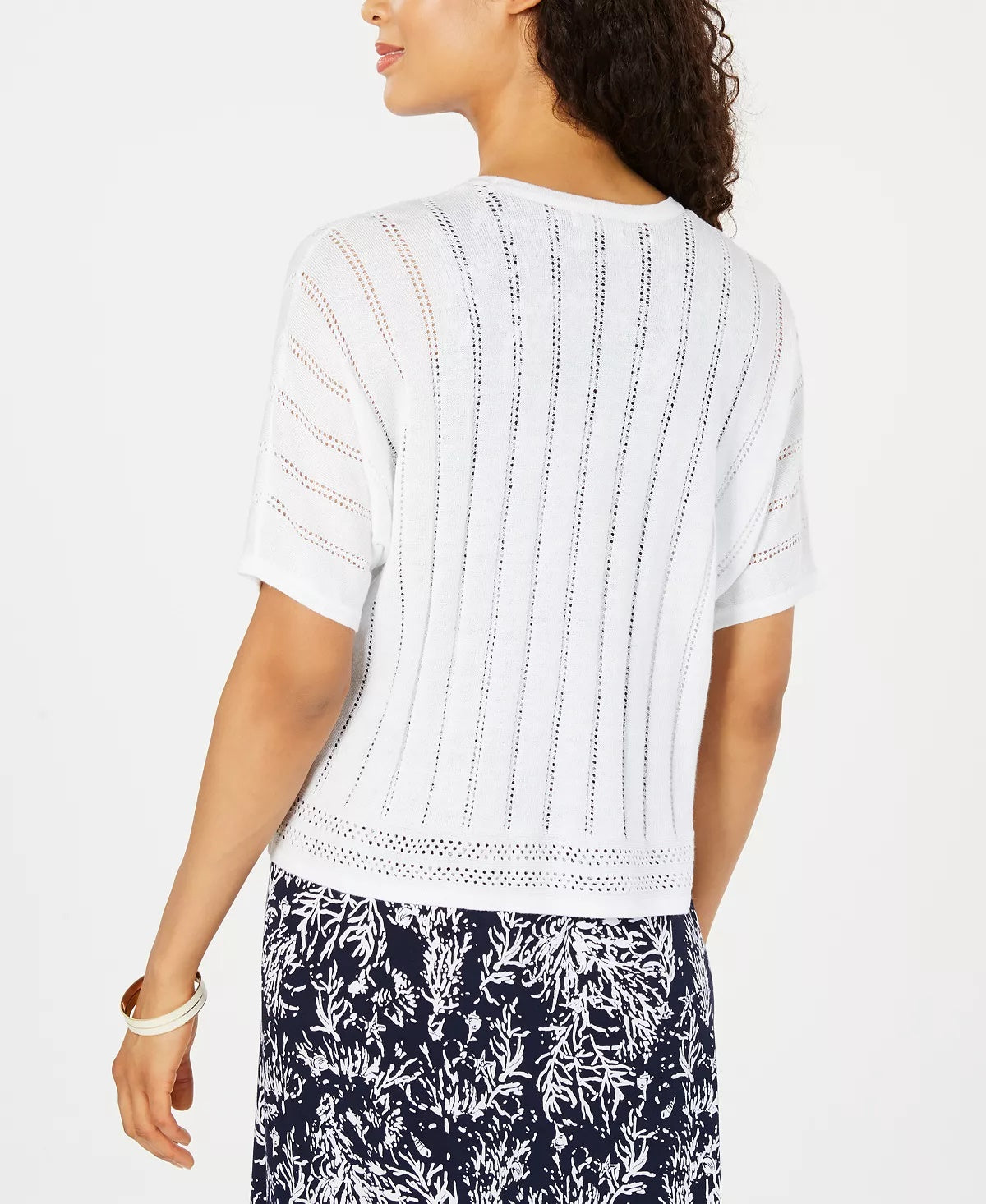 Cardigan feminino Charter Club Petite Pointelle com frente aberta azul - PL
