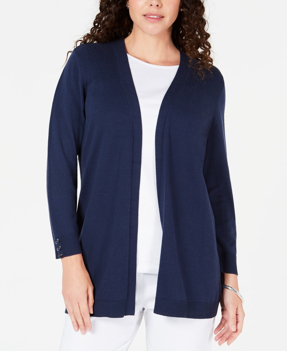 Karen Scott Cardigan Feminino Pequeno com Frente Aberta Azul Marinho Tamanho P