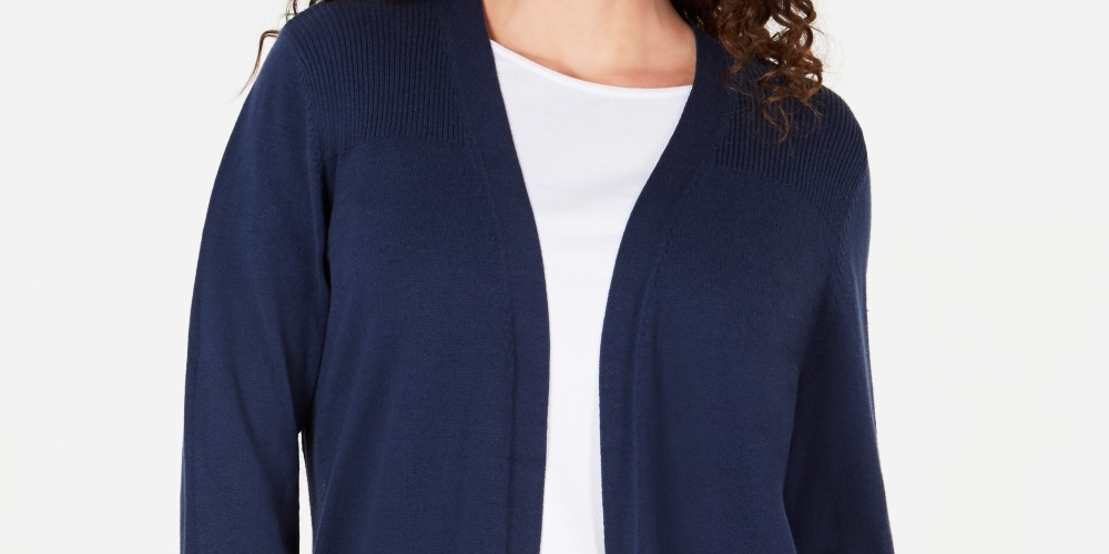 Karen Scott Cardigan Feminino Pequeno com Frente Aberta Azul Marinho Tamanho P